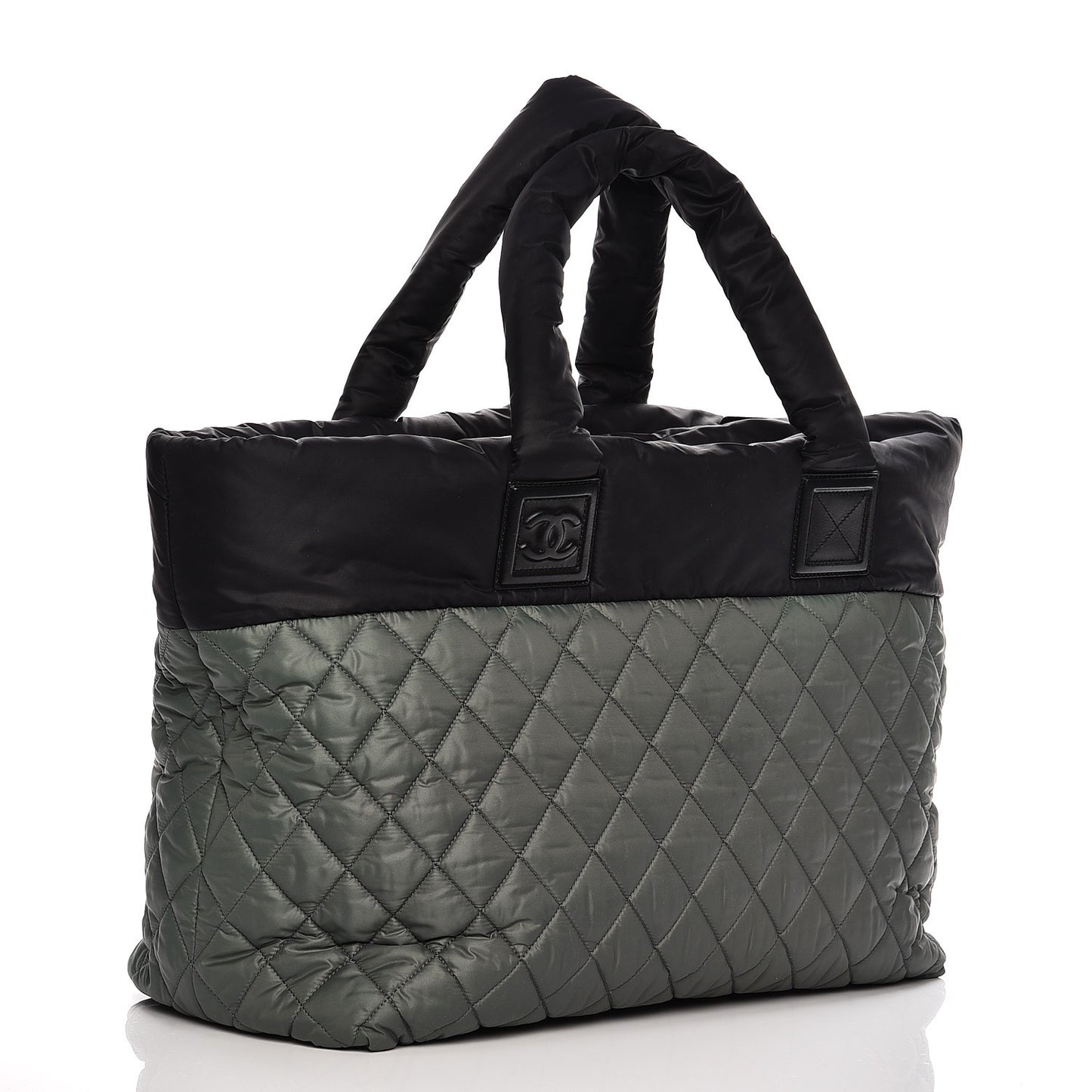 Nylon Quilted Large Coco Cocoon Tote Black Green