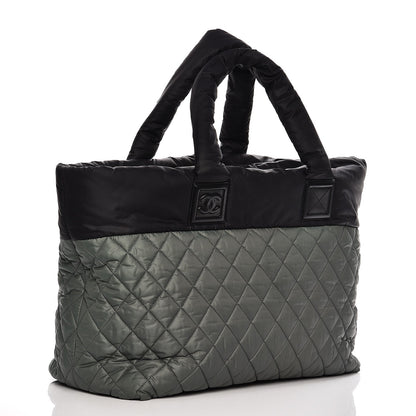 Chanel Nylon Quilted Large Coco Cocoon Tote Black Green 3 of 7