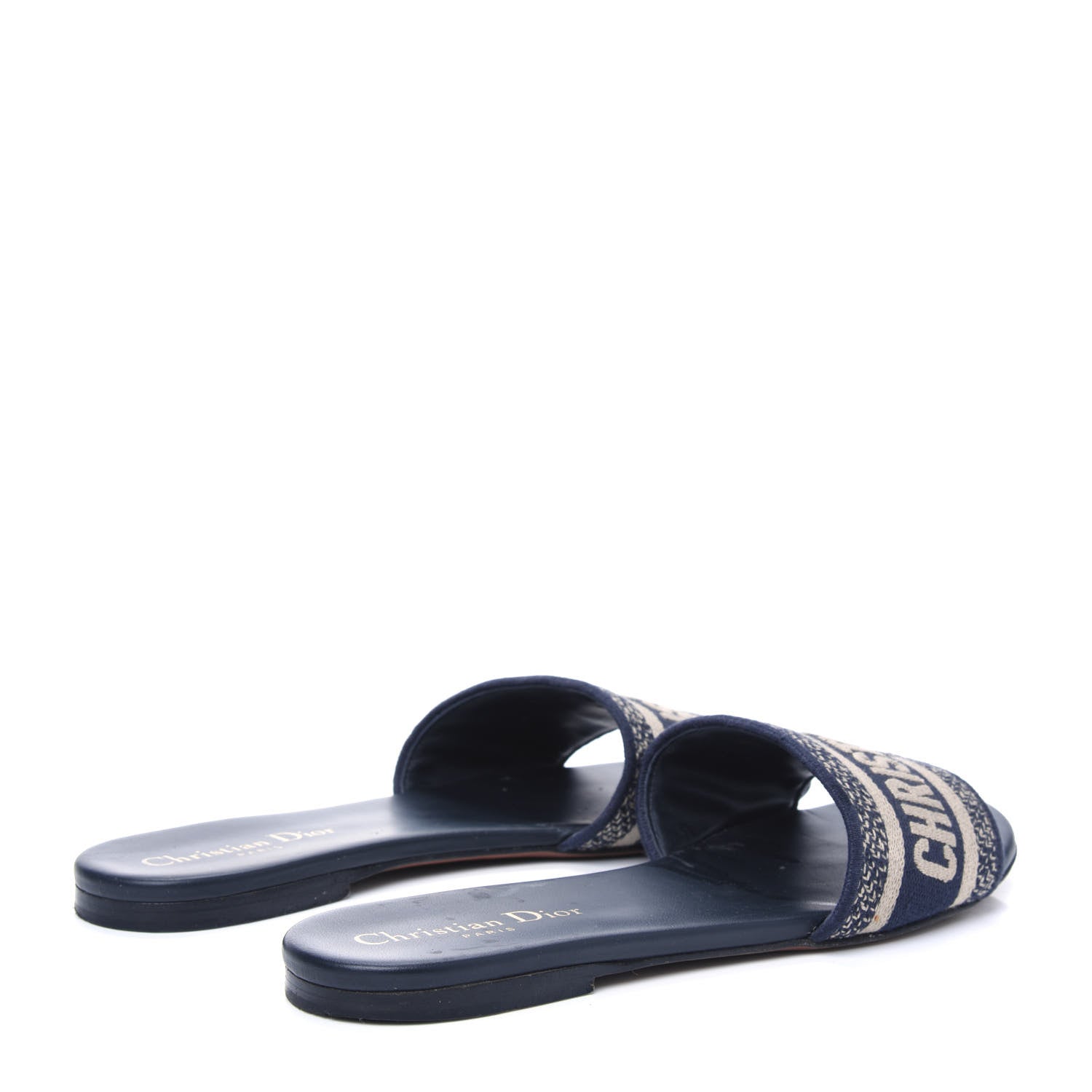 Christian Dior Canvas Embroidered Dway Mules Slide Sandals 38 Deep Blue 4 of 13