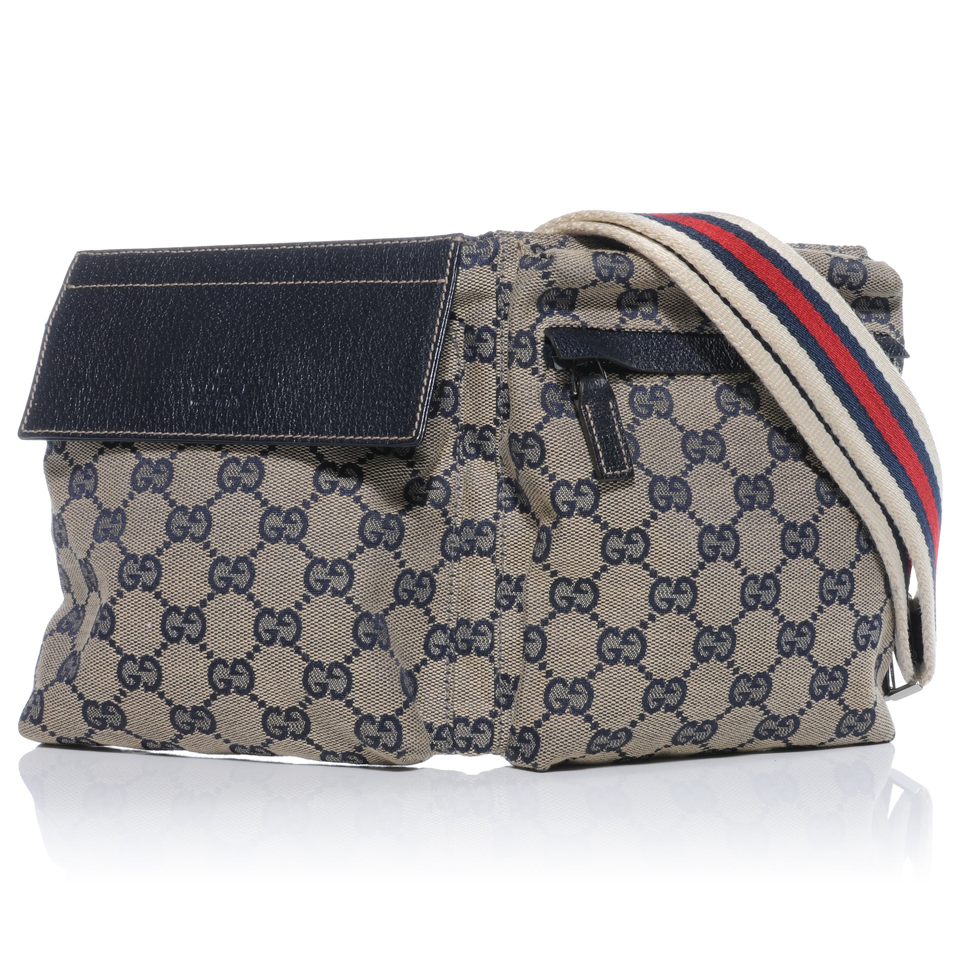 Gucci GG Monogram Web Double Pocket Belt Bag Navy 1 of 10