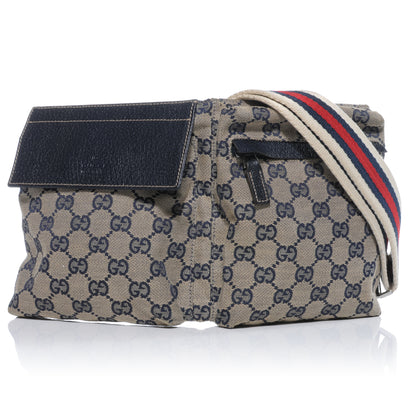 Gucci GG Monogram Web Double Pocket Belt Bag Navy 1 of 10