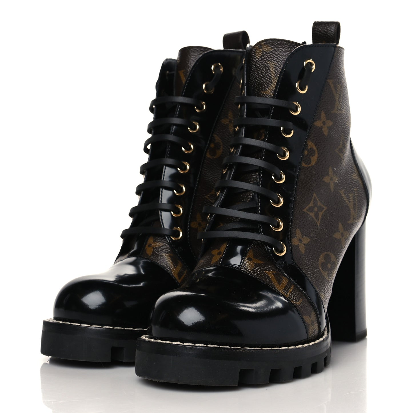 Patent Calfskin Monogram Star Trail Ankle Boots 40 Black