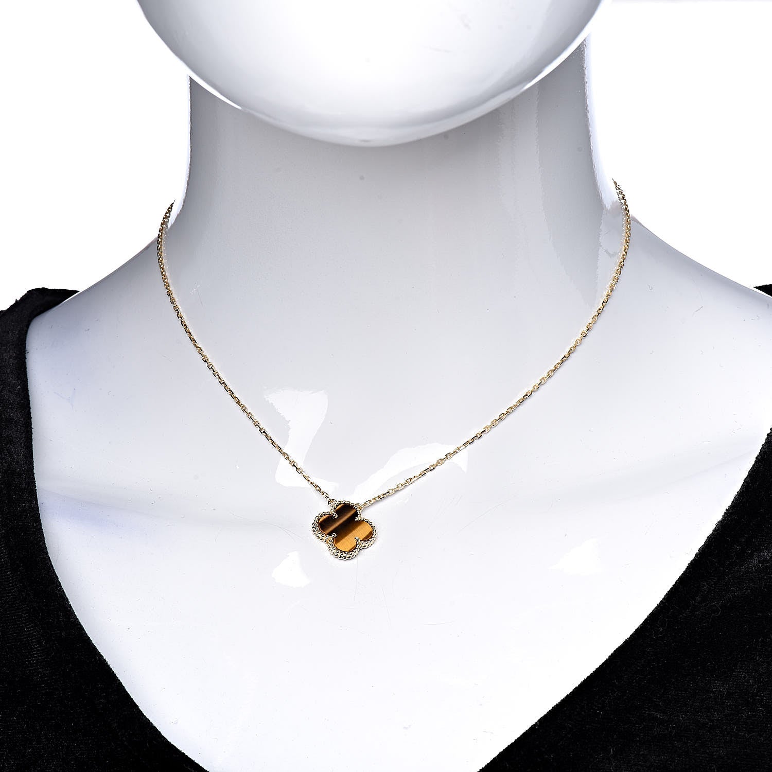 Van Cleef & Arpels 18K Yellow Gold Tiger Eye Vintage Alhambra Pendant Necklace 2 of 7
