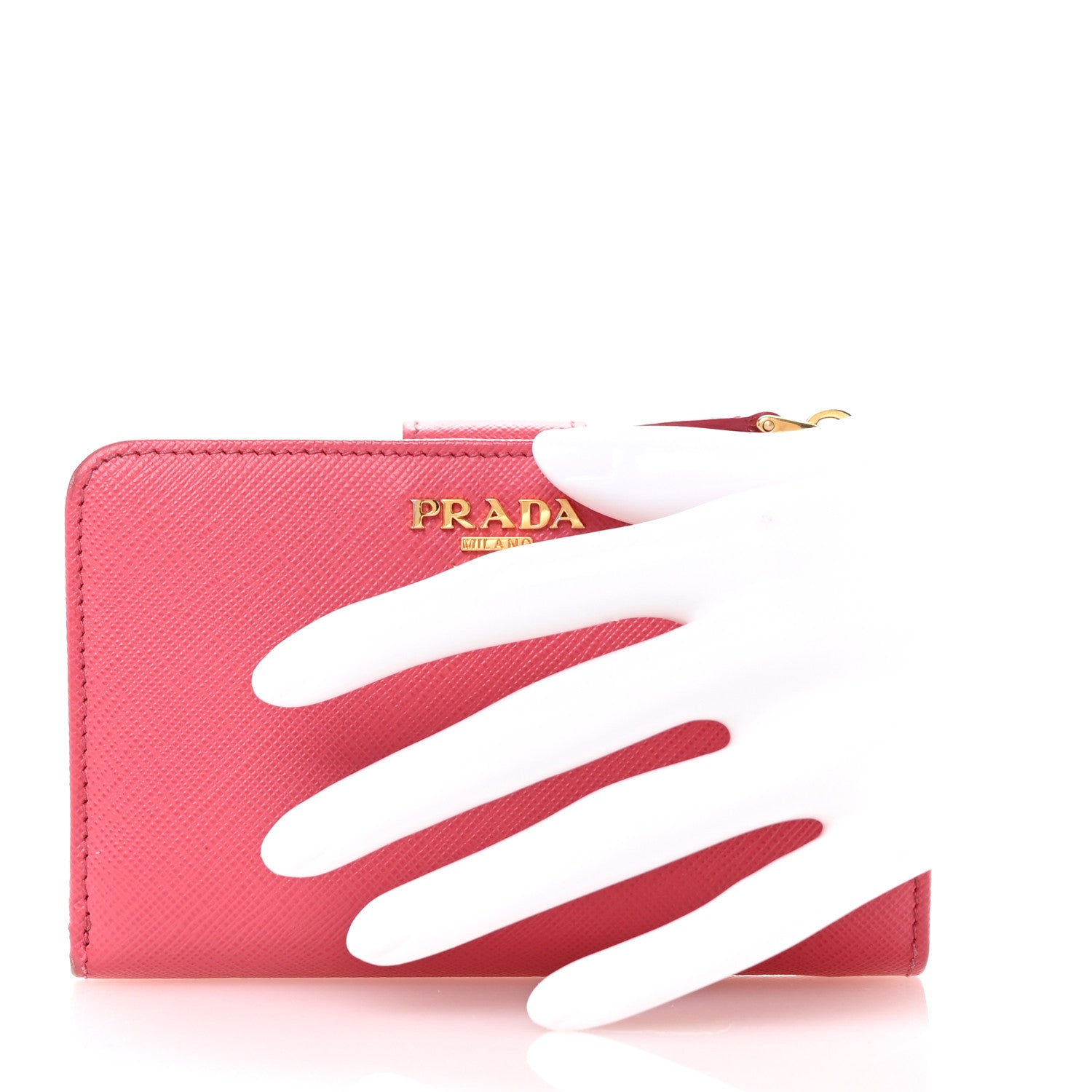 Prada Saffiano Metal Compact Wallet Peonia Begonia 2 of 9