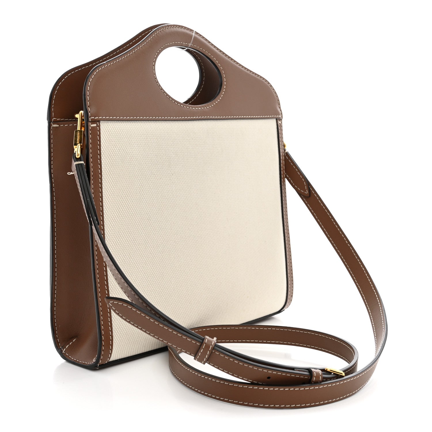 Burberry Canvas Smooth Calfskin Two Tone Mini Pocket Bag Natural Malt Brown 3 of 14