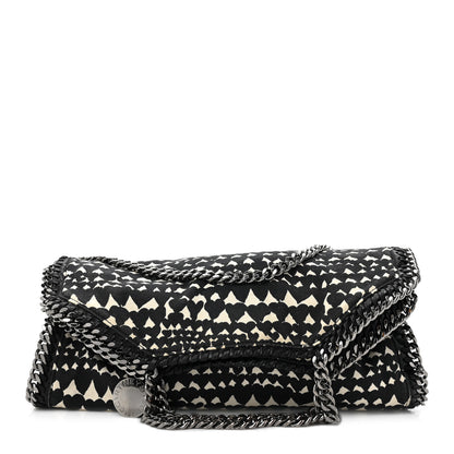 Stella McCartney Cotton Canvas Hearts Falabella Fold Over Tote Black White 1 of 12