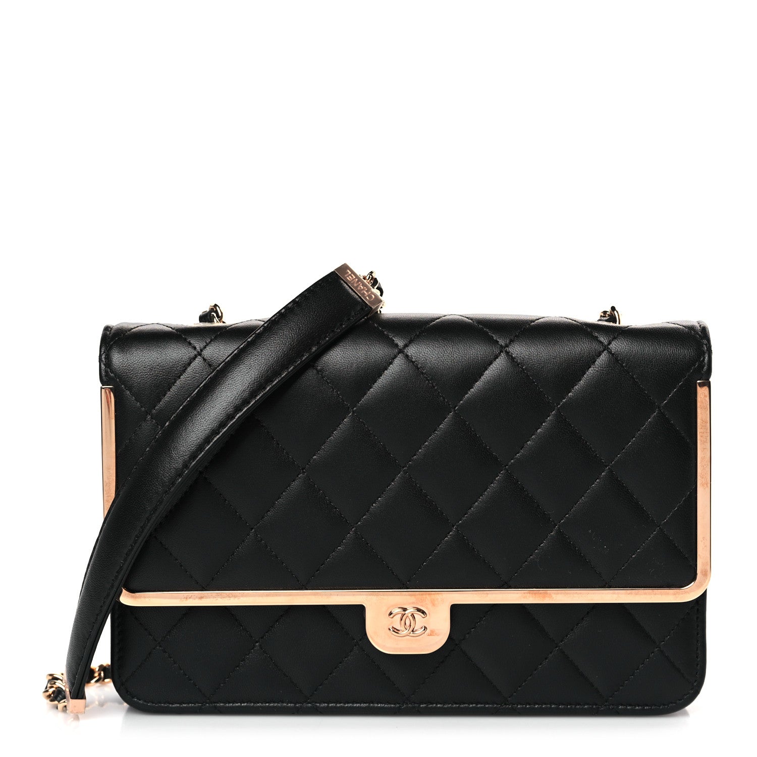 Chanel Lambskin Metal Quilted Wallet On Chain WOC Black 1 of 11