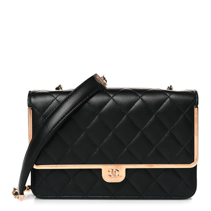 Chanel Lambskin Metal Quilted Wallet On Chain WOC Black 1 of 11