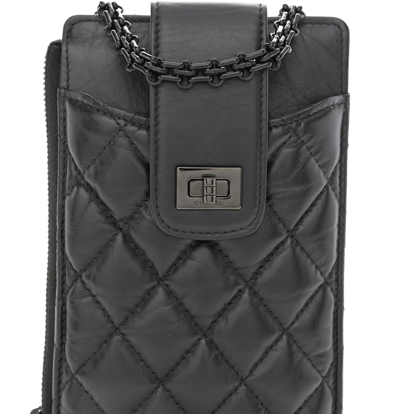 Aged Calfskin Quilted Reissue Phone Holder With Chain Bag So Black