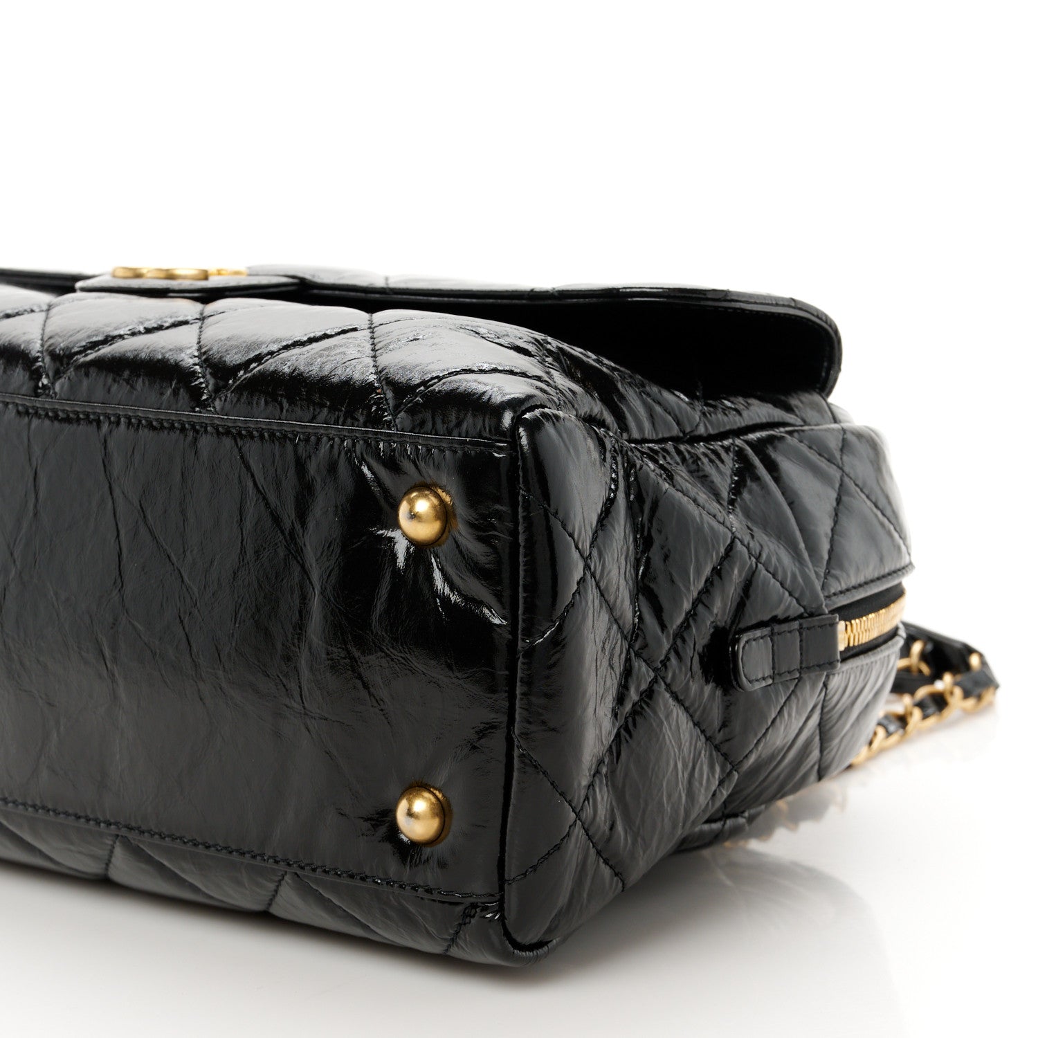 Chanel Shiny Crumpled Calfskin Quilted Large Bowling Bag Black 10 of 11