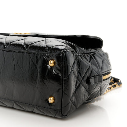 Chanel Shiny Crumpled Calfskin Quilted Large Bowling Bag Black 10 of 11