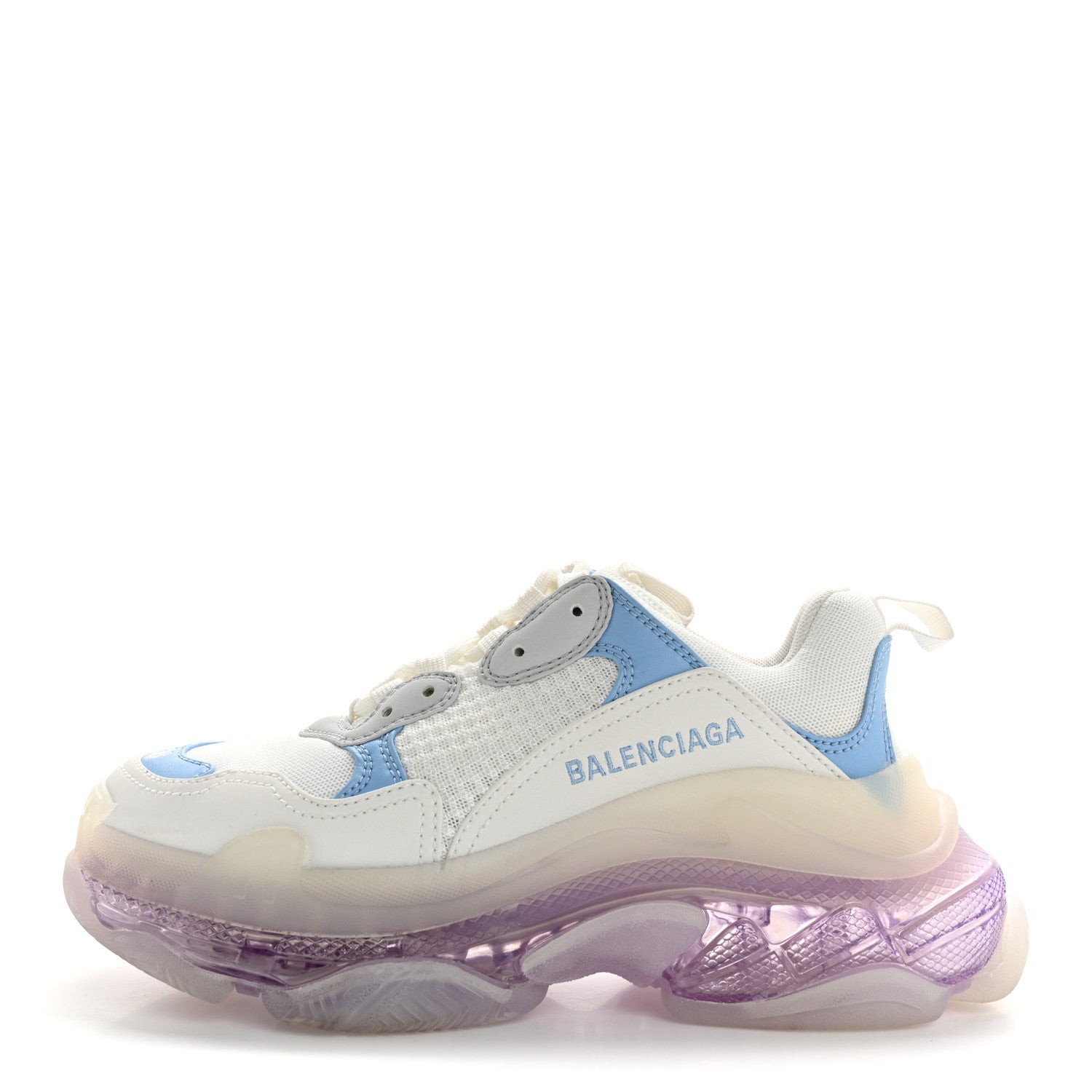 Balenciaga Fabric Mesh Clear Sole Womens Triple S Sneakers 36 Light Blue Grey Lilac White 1 of 12