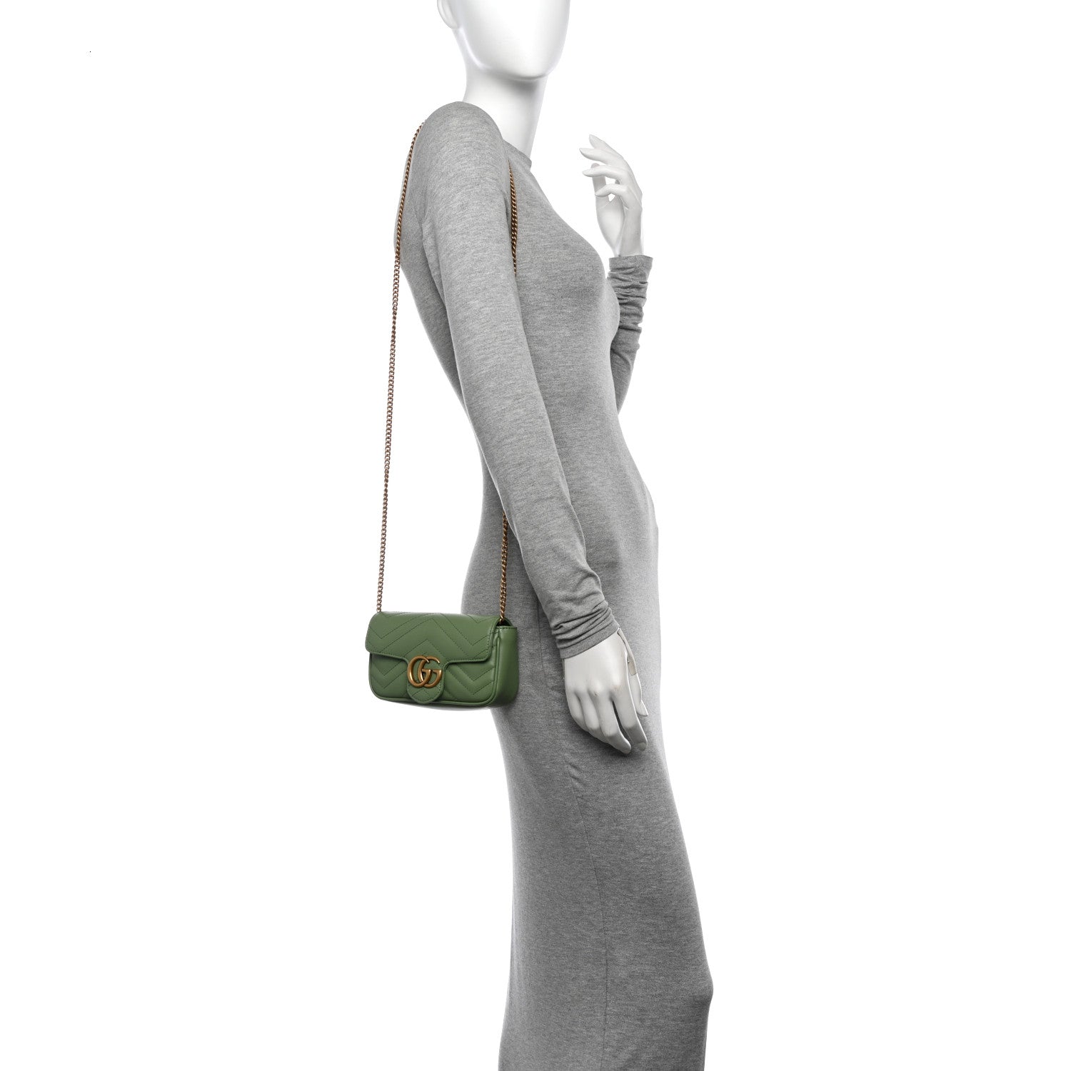 Gucci Calfskin Matelasse Super Mini GG Marmont Shoulder Bag Salamander Green 2 of 11