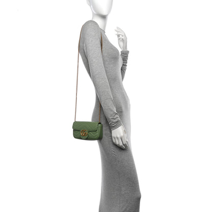 Gucci Calfskin Matelasse Super Mini GG Marmont Shoulder Bag Salamander Green 2 of 11