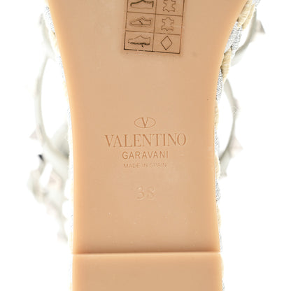 Valentino Garavani Calfskin Rockstud Ankle Strap Torchon Espadrille Caged 25/95mm Wedge Sandals 38 Opal Grey Argento Champagne 8 of 8
