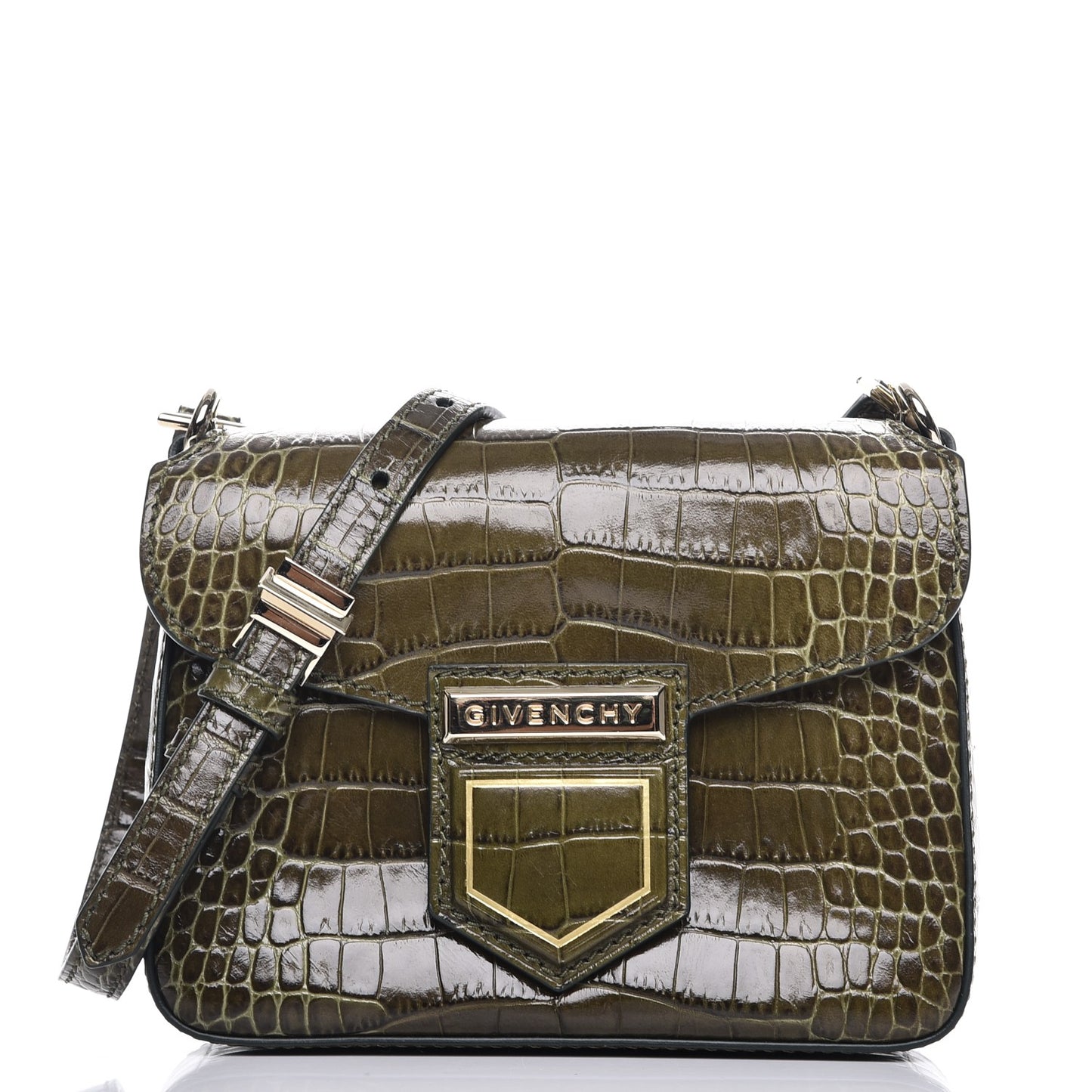 Calfskin Crocodile Embossed Mini Nobile Shoulder Bag Khaki