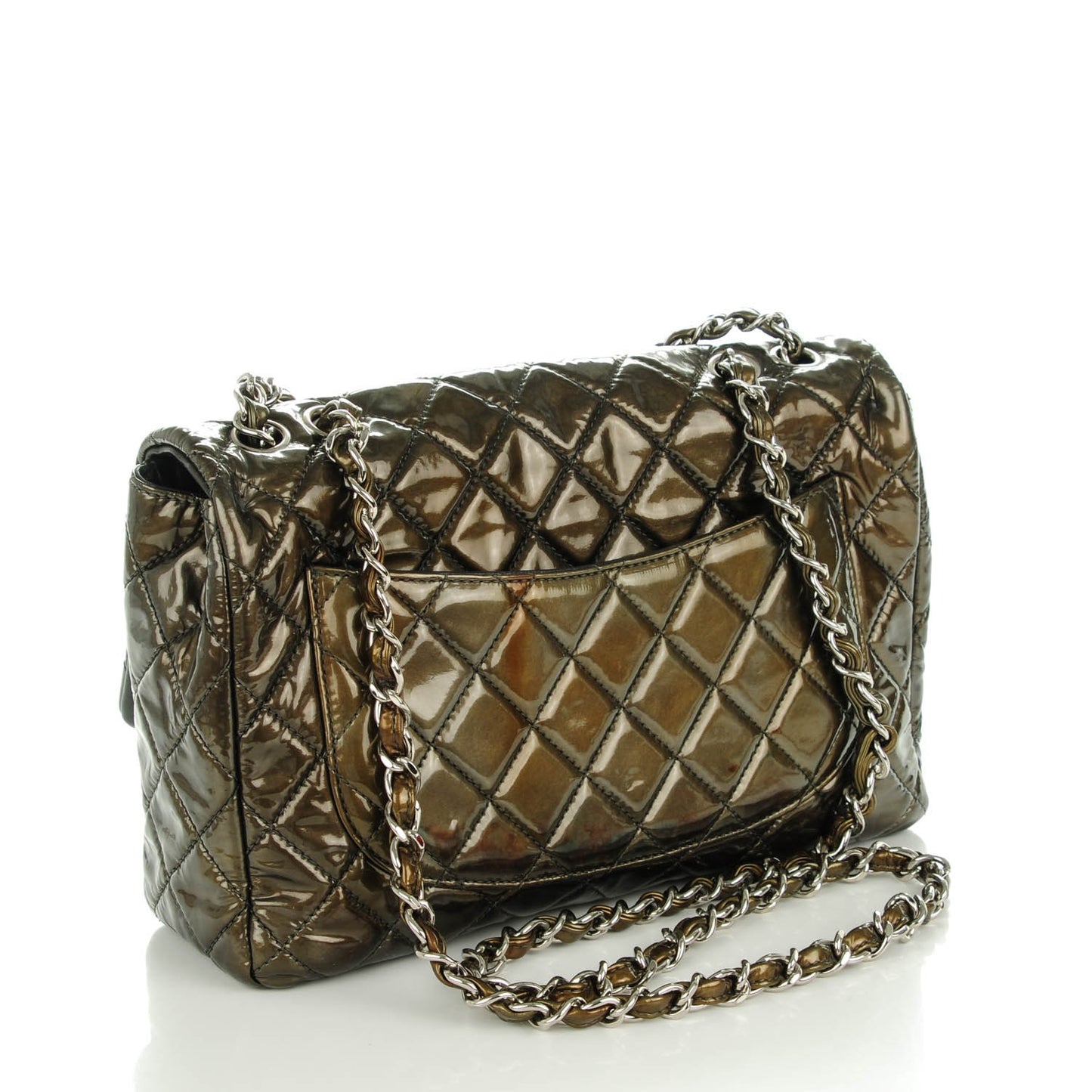 Patent Quilted Jumbo Single Flap Green
