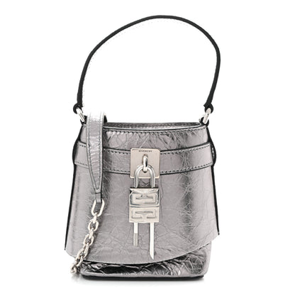 Givenchy Laminated Lambskin Micro Shark Lock Bucket Bag Silvery Grey 1 of 10