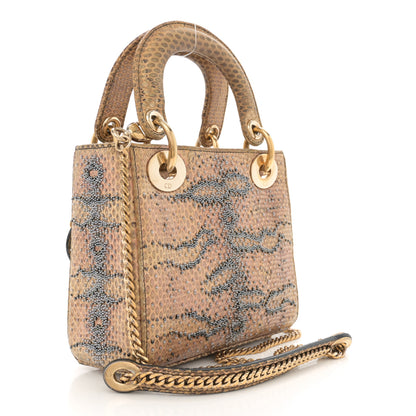 Christian Dior Snakeskin Beaded Mini Lady Dior Beige Multicolor 3 of 10