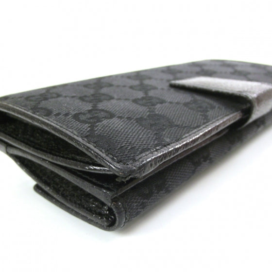 Monogram Engraved Metal Plate Continental Wallet Black