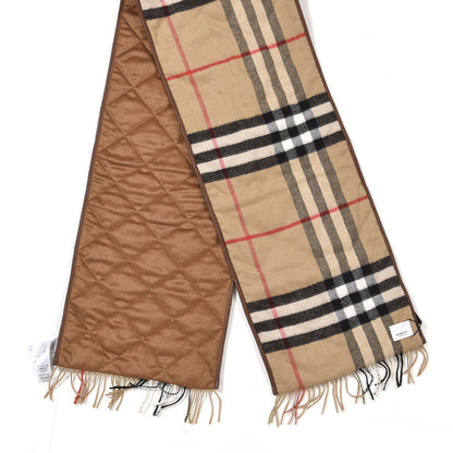 Burberry Cashmere Lambskin Trimmed Vintage Check Fringe Scarf Beige 2 of 4