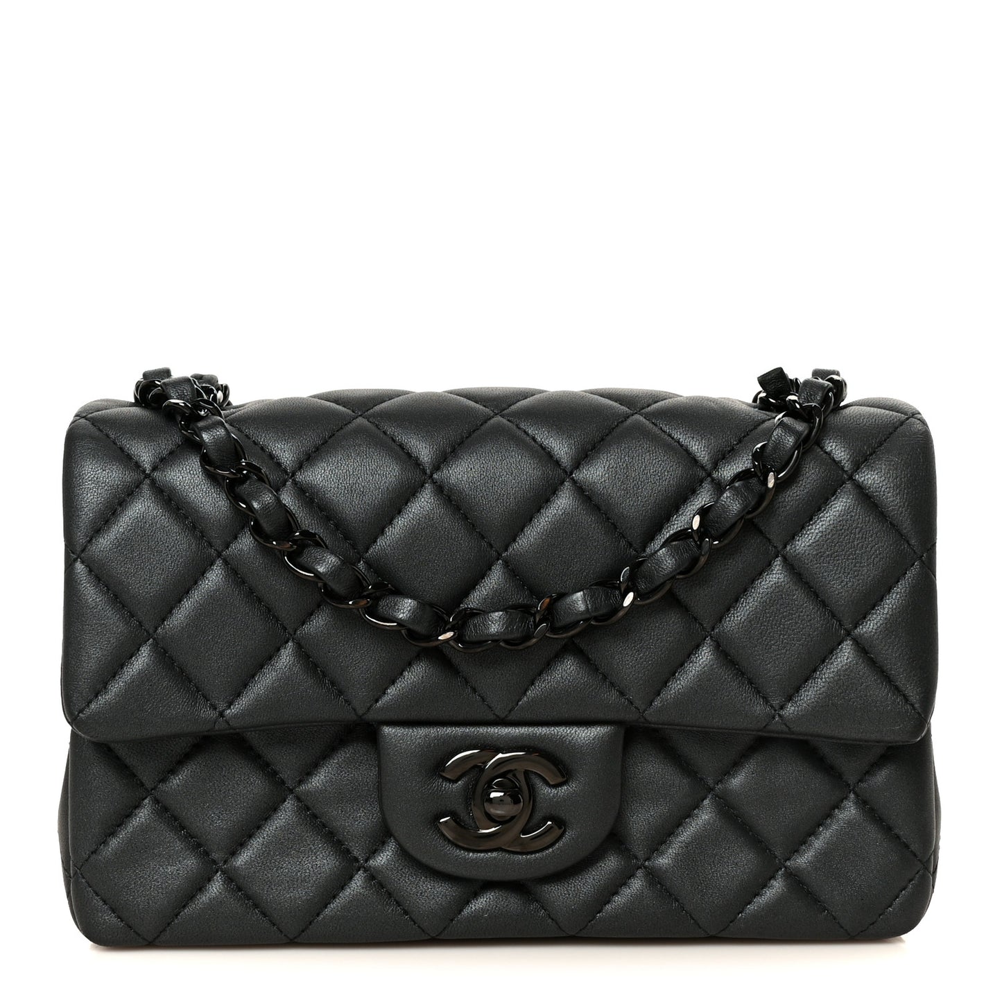 Pearly Lambskin Quilted Mini Rectangular Flap So Black