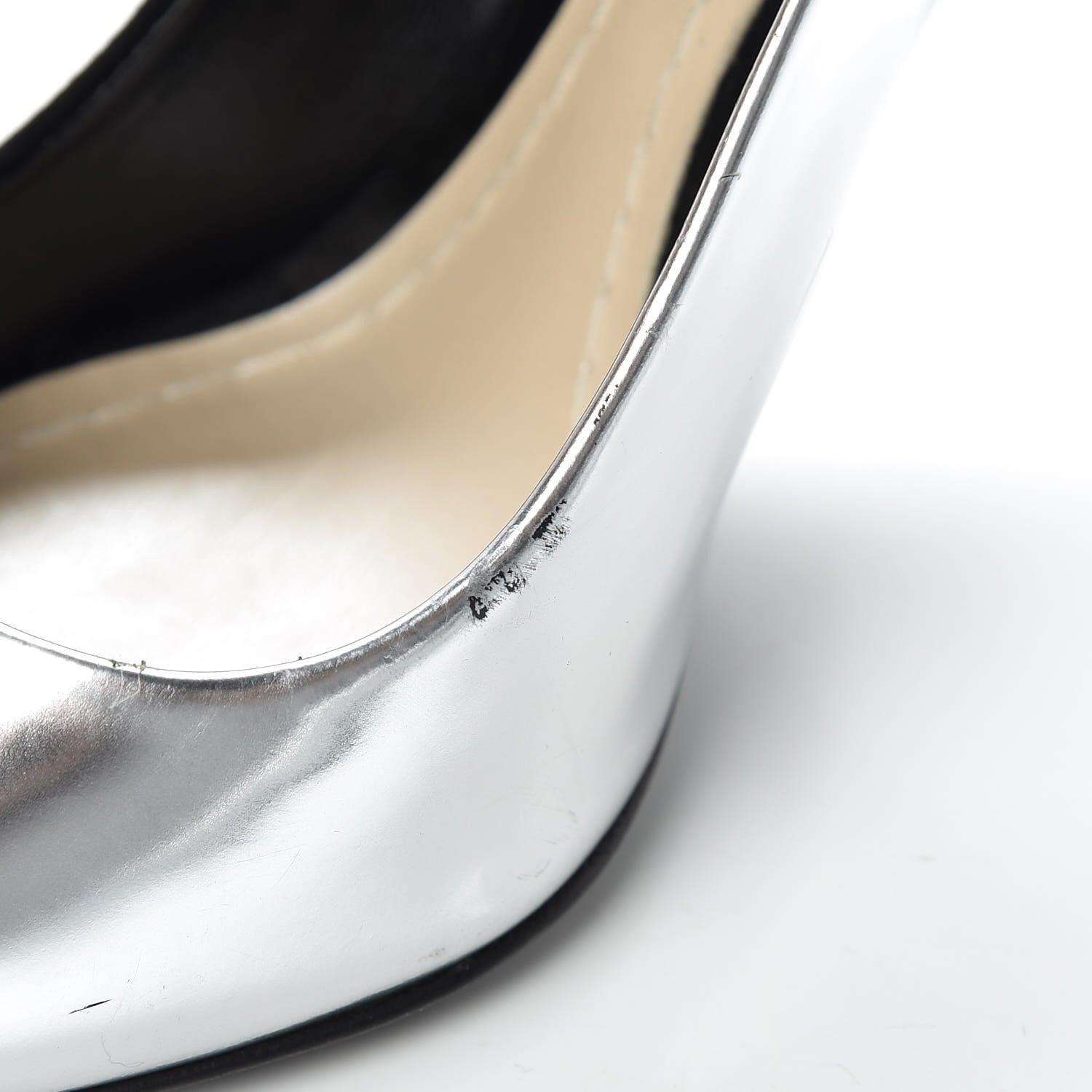Christian Dior Mirror Finish Calfskin Suede Pumps 38 Black Silver 10 of 17