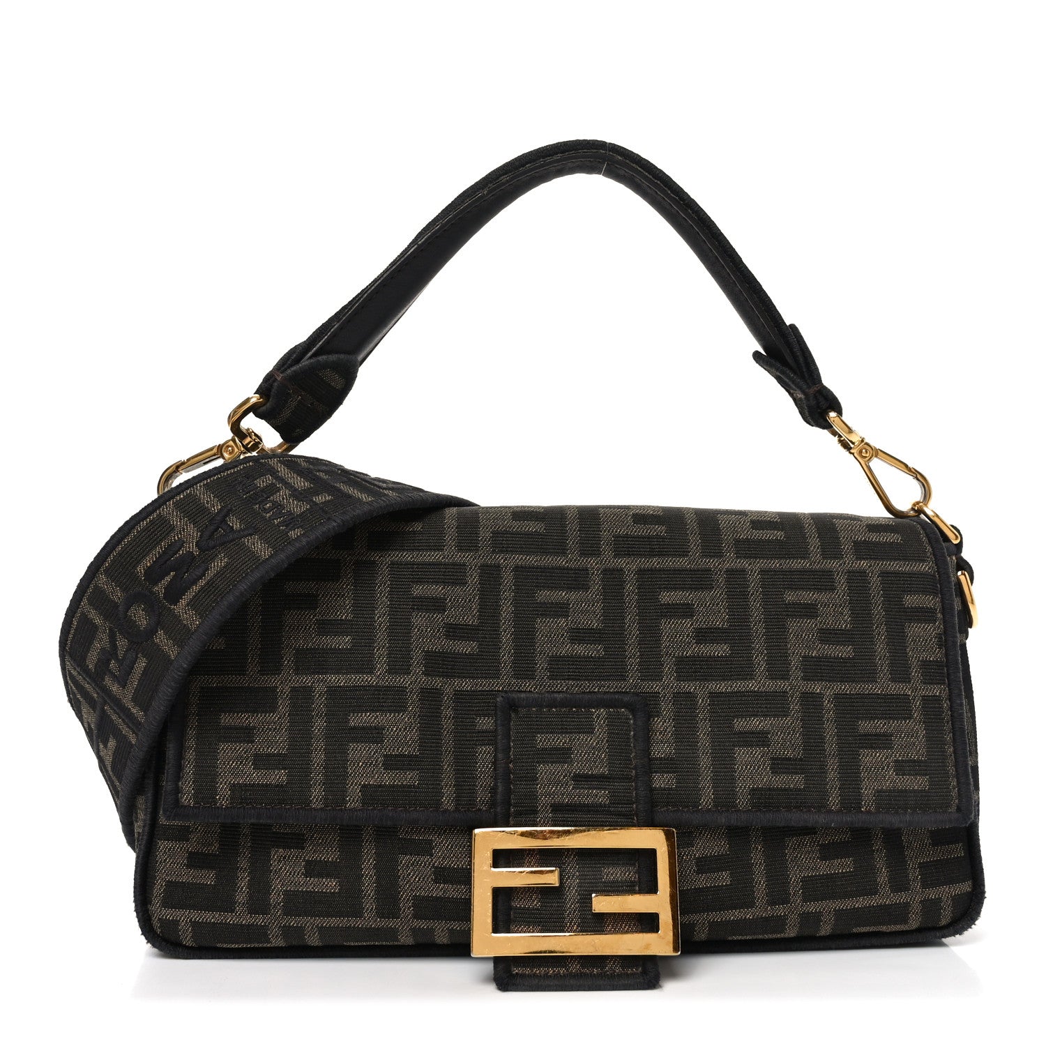 Fendi Fabric Jacquard FF 1974 Medium Baguette Tobacco Moro Black 1 of 10