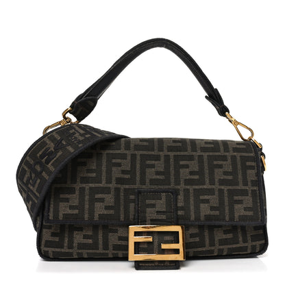 Fendi Fabric Jacquard FF 1974 Medium Baguette Tobacco Moro Black 1 of 10