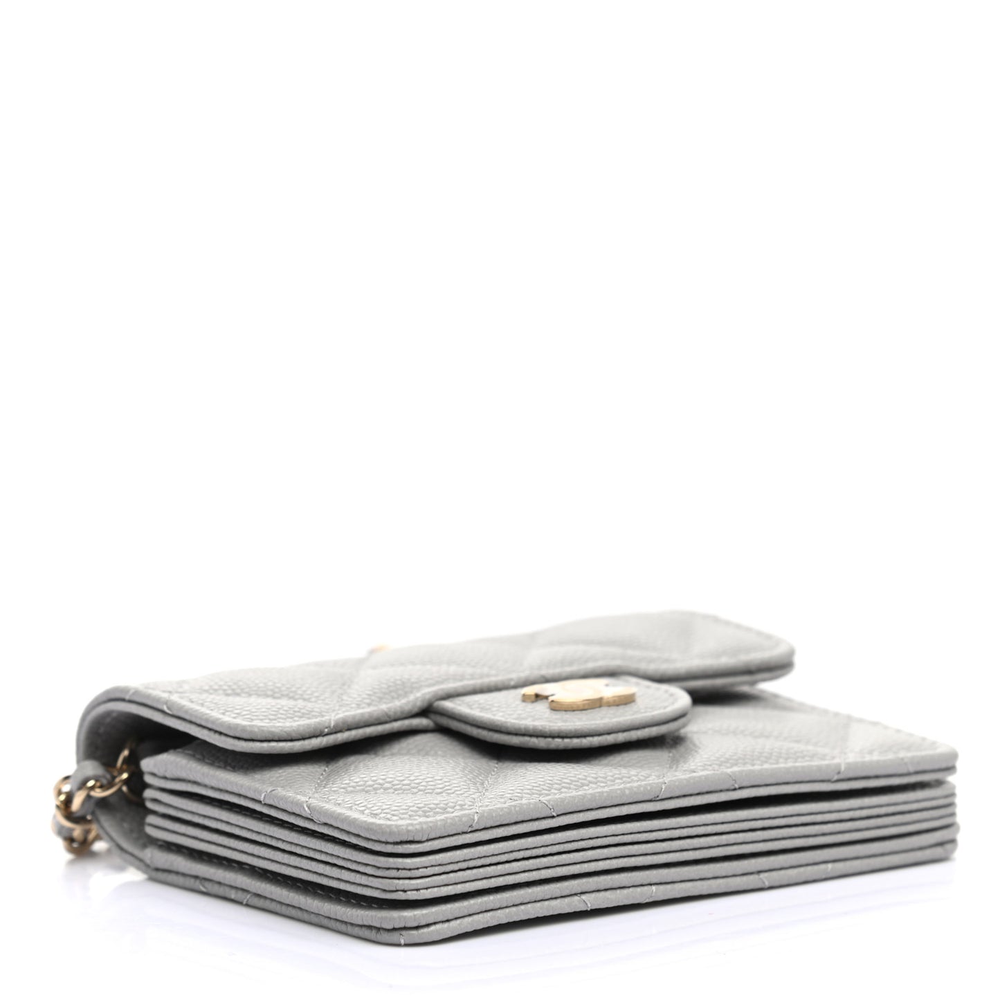 Caviar Quilted Flap Card Holder On Chain Grey