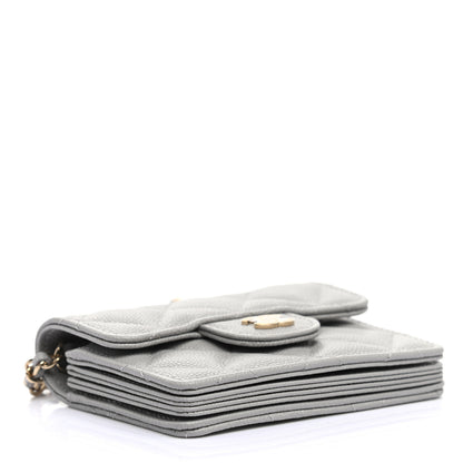 Chanel Caviar Quilted Flap Card Holder On Chain Grey 4 of 8