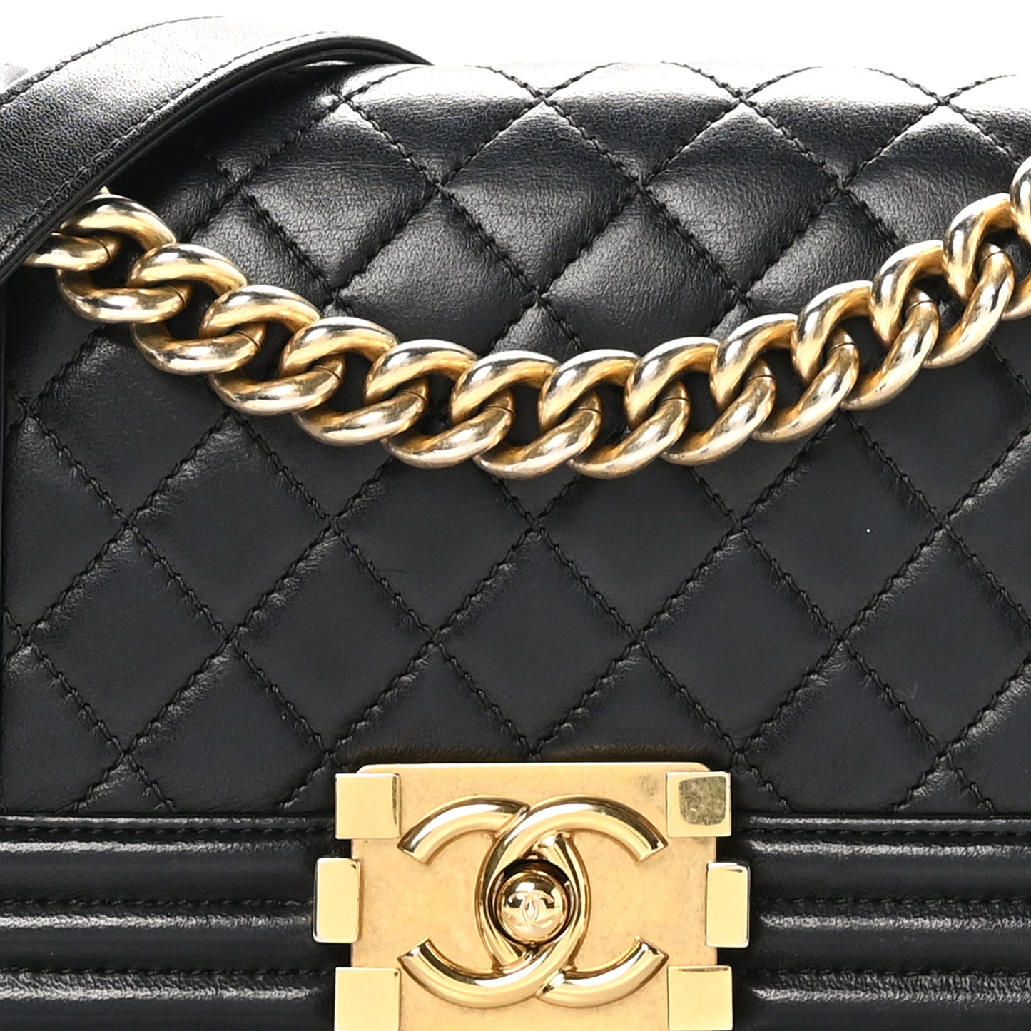 Lambskin Quilted Small Boy Flap Black