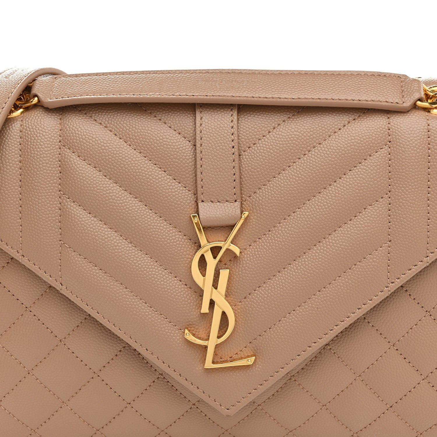 Saint Laurent Grain De Poudre Textured Mixed Matelasse Medium Triquilt Monogram Satchel Dark Latte 7 of 9