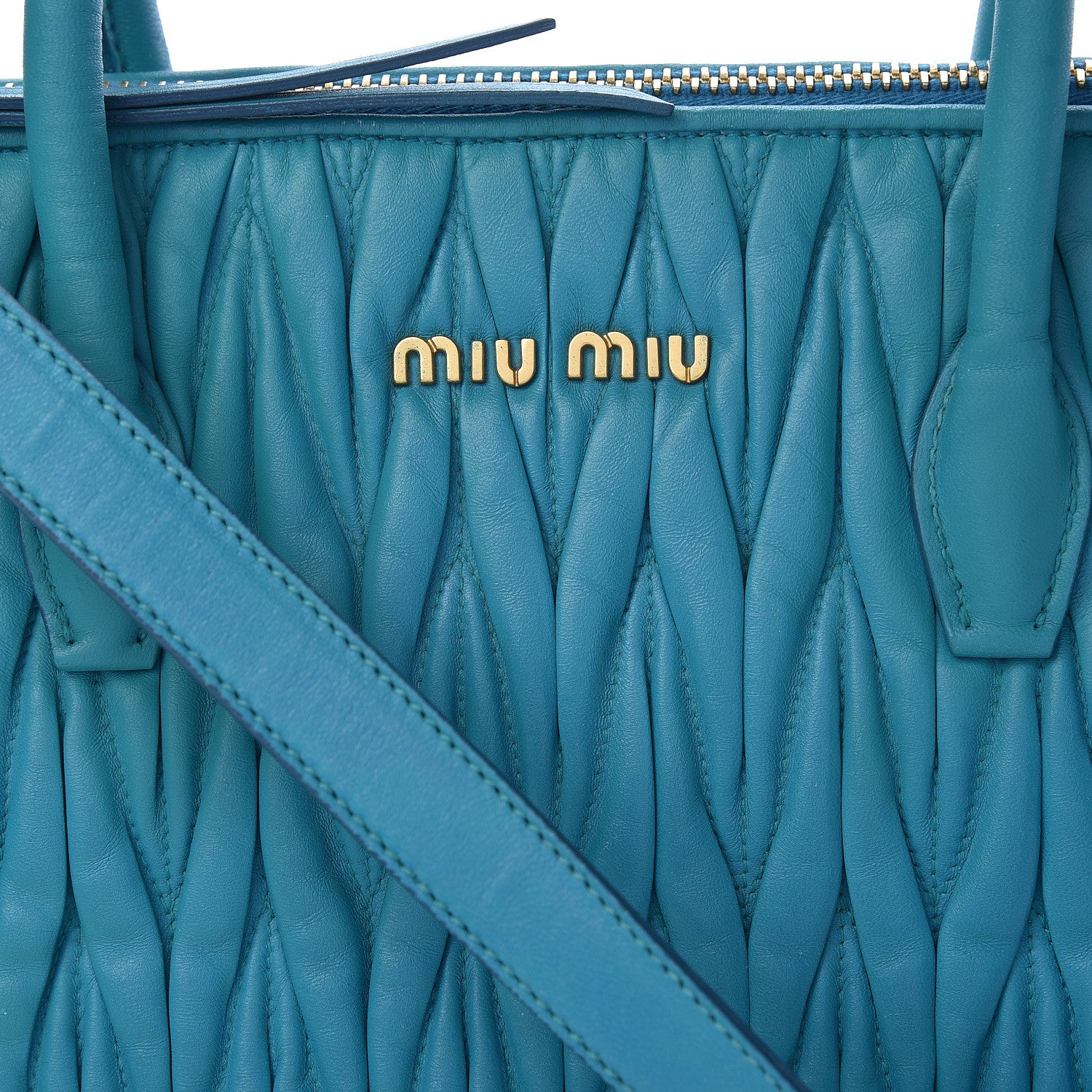 Miu Miu Nappa Matelasse Zip Tote Turchese 20 of 21