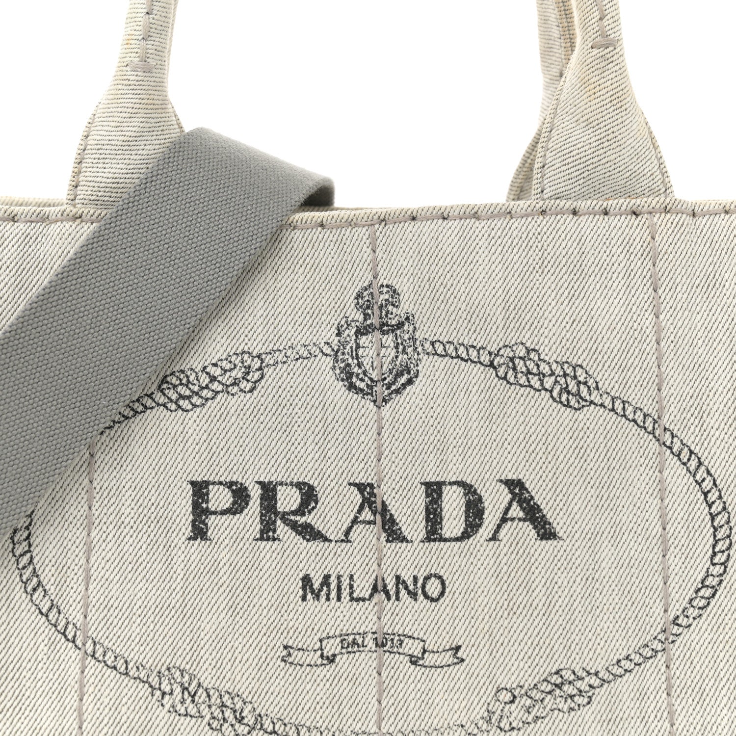 Prada Denim Small Logo Tote Bianco 8 of 12