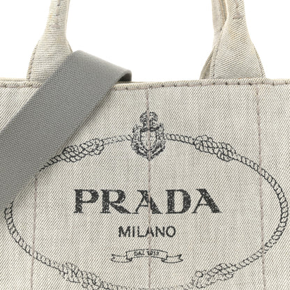 Prada Denim Small Logo Tote Bianco 8 of 12