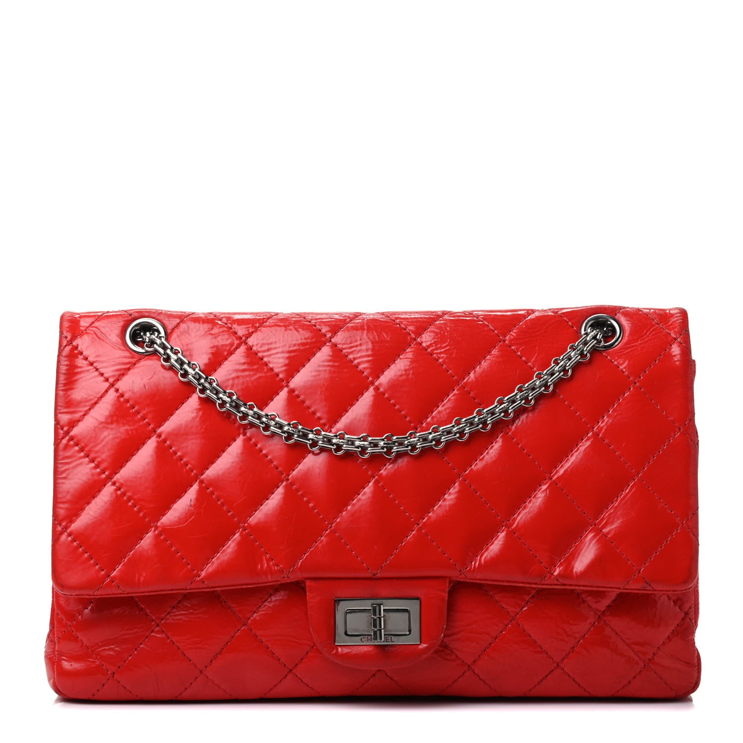 Chanel Distressed Patent Quilted 2.55 Reissue 227 Flap Red 1 of 9