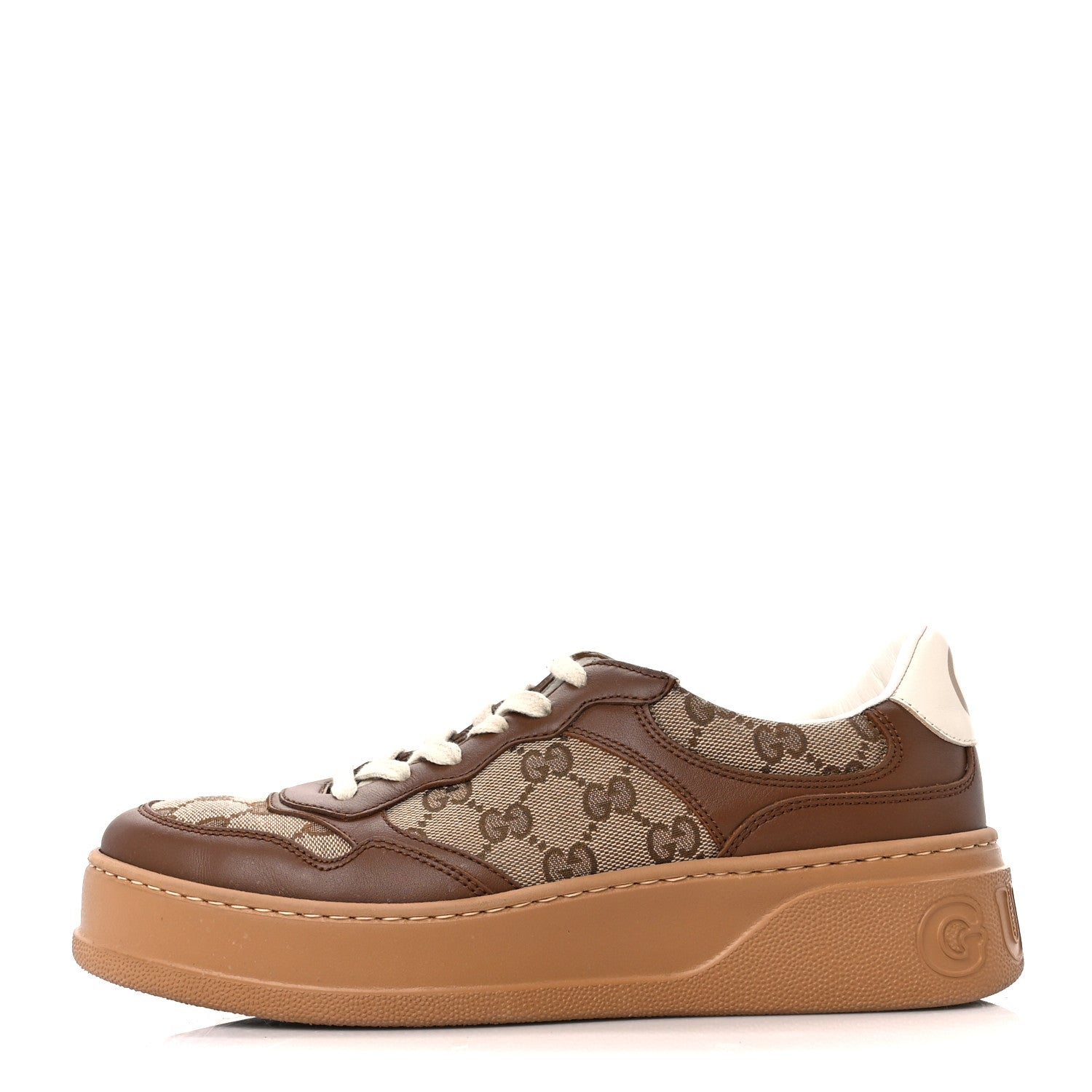 Gucci Calfskin GG Monogram Womens Platform 55mm Sneakers 39 Hezelnut Beige Ebony Mystic White 1 of 10
