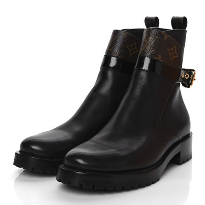 Louis Vuitton Calfskin Monogram Discovery Flat Ankle Boots 36.5 Black 3 of 9