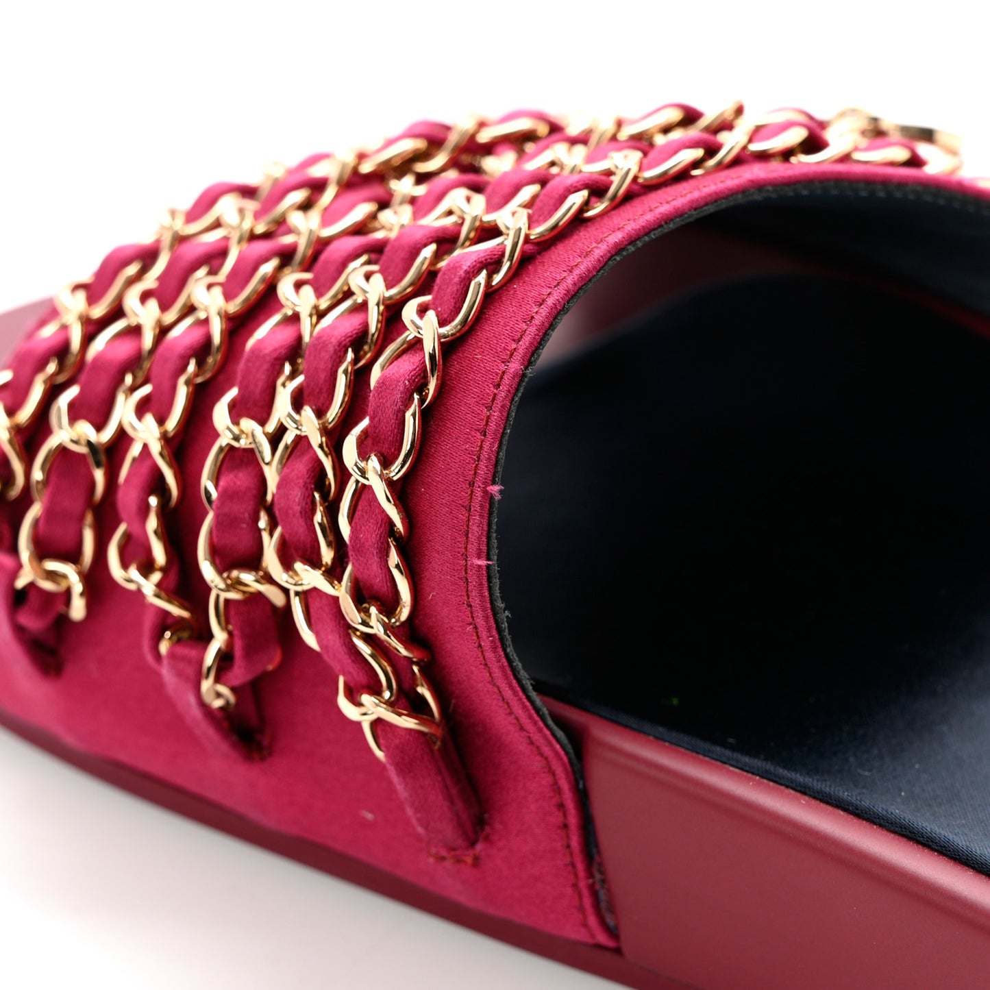 Satin Chain Flat Sandals 39 Dark Fuchsia