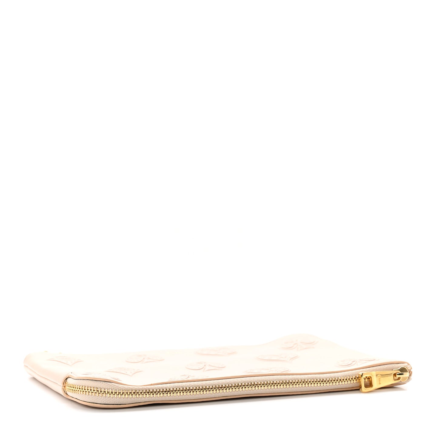 Calfskin Embossed Double Zip Flat Pouch Clutch Blush Nude