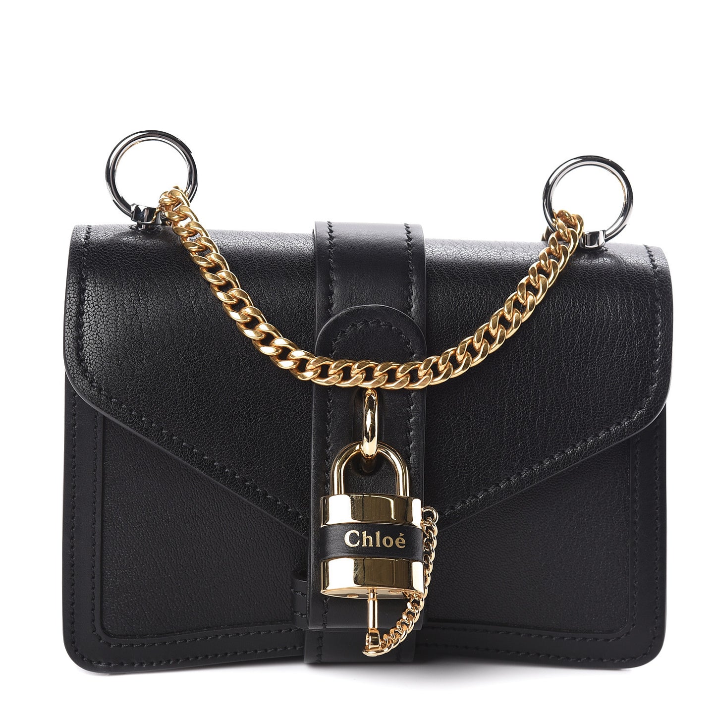 Shiny Goatskin Calfskin Aby Chain Shoulder Bag Black