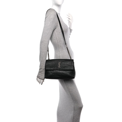 Saint Laurent Calfskin Crocodile Embossed Medium West Hollywood Monogram Fold-Over Black 2 of 11