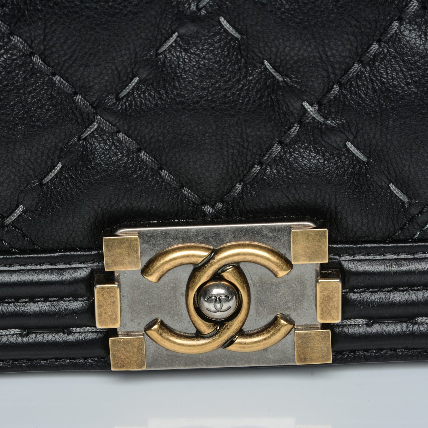Calfskin Double Stitch Medium Boy Flap Black