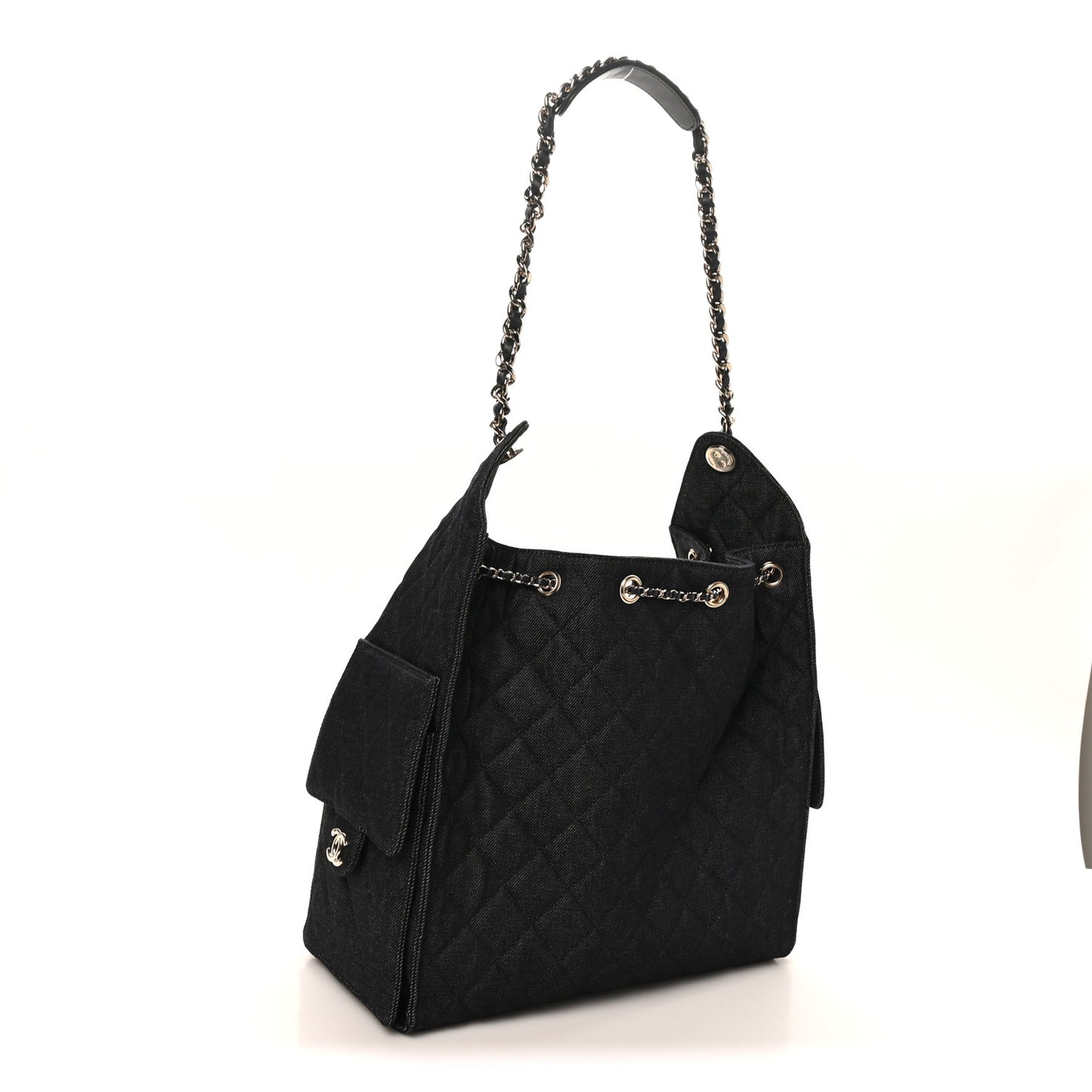 Denim Quilted Medium Chanel 25 Handbag Dark Blue
