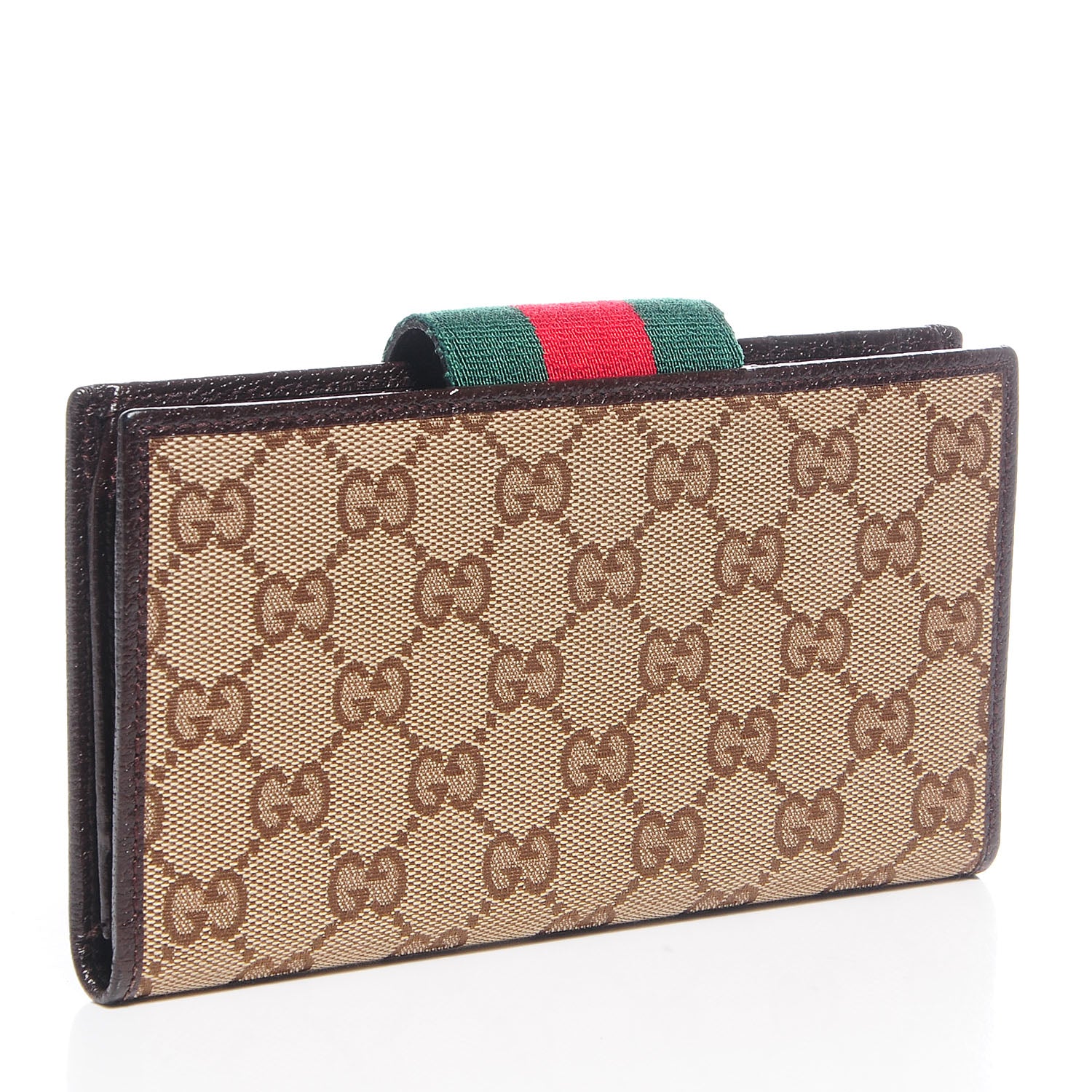 Gucci Monogram Calfskin Ladies Web Long Wallet Beige Ebony Cocoa 2 of 6