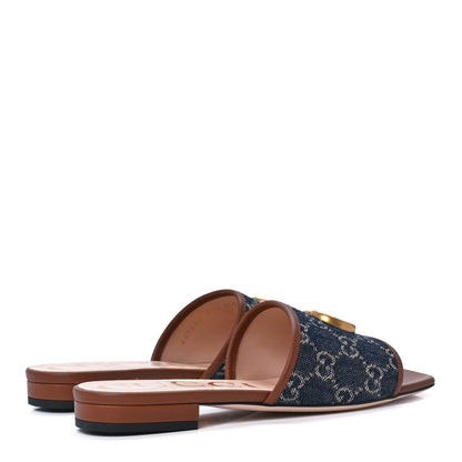 Gucci New Denim GG Monogram Miro Soft Calfskin Jolie Slide Sandals 37.5 Blue Tea Cuir Epilog 4 of 9