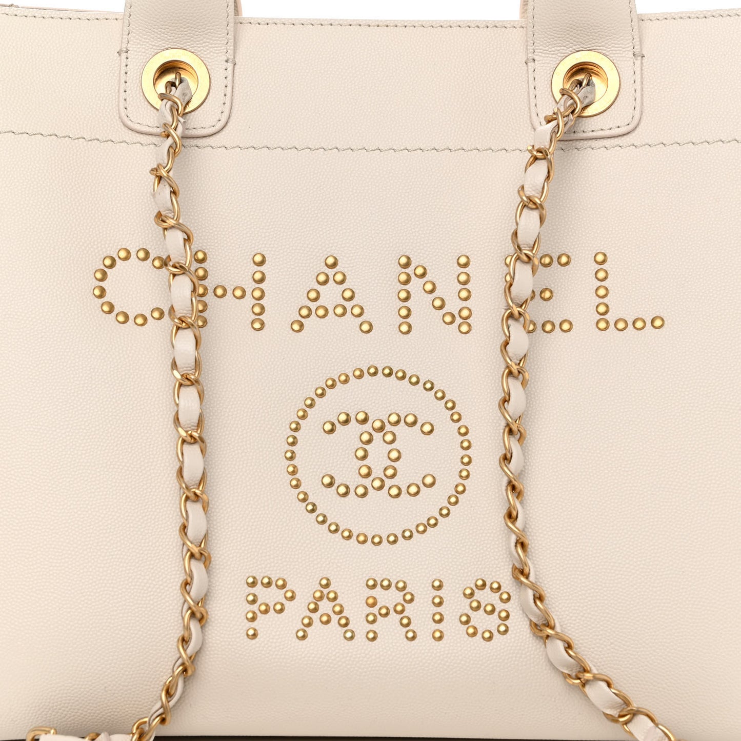 Caviar Small Studded Deauville Tote Ivory