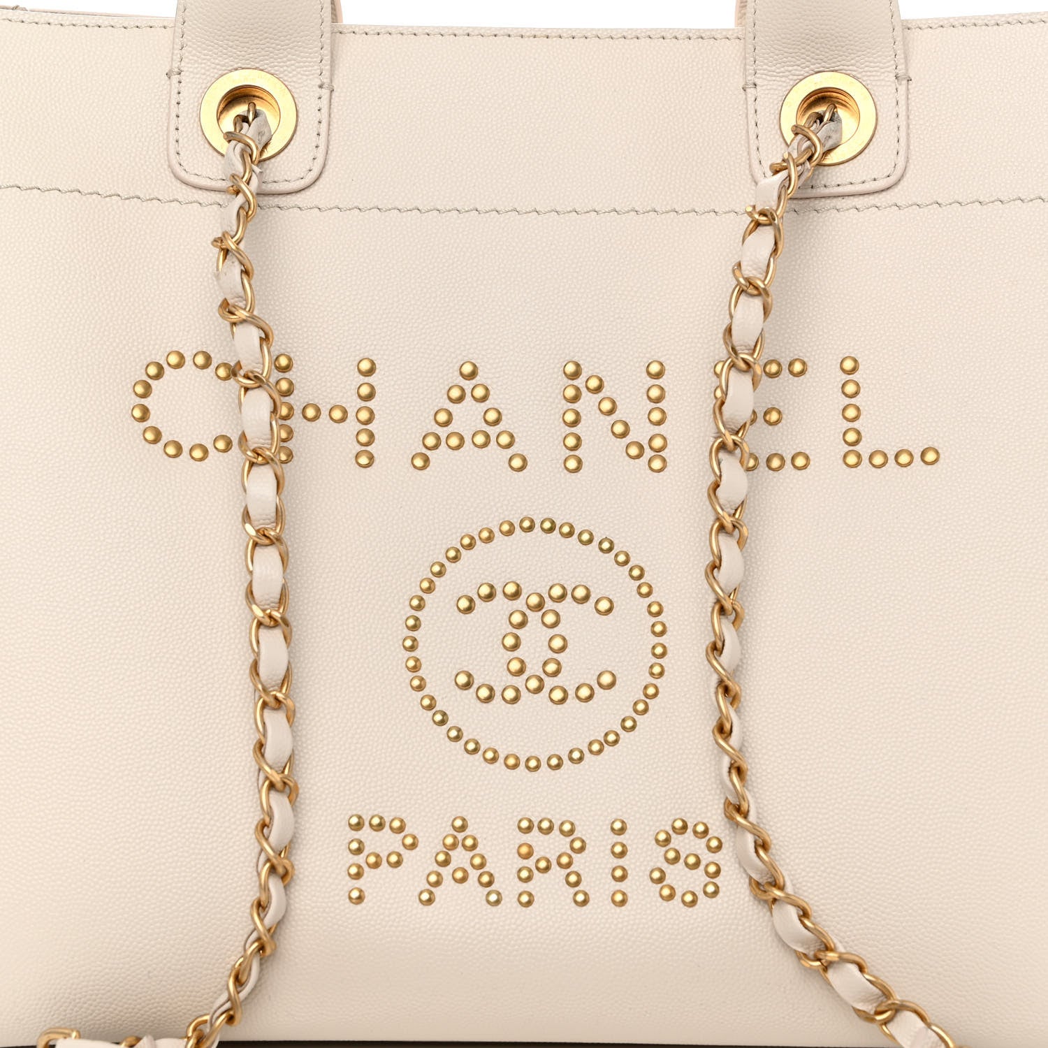 Chanel Caviar Small Studded Deauville Tote Ivory 8 of 13