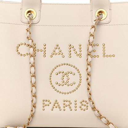 Chanel Caviar Small Studded Deauville Tote Ivory 8 of 13